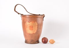 Vintage Wine Cooler Ice Bucket Wastebasket Leather & Brass Rivets, England 1920s
