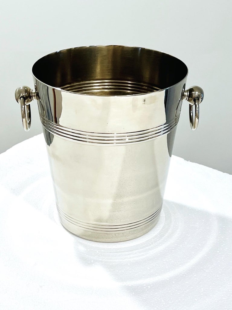 Vintage Wine Cooler Ice Bucket with Rings in Stainless Steel, French, c. 1970's For Sale 4