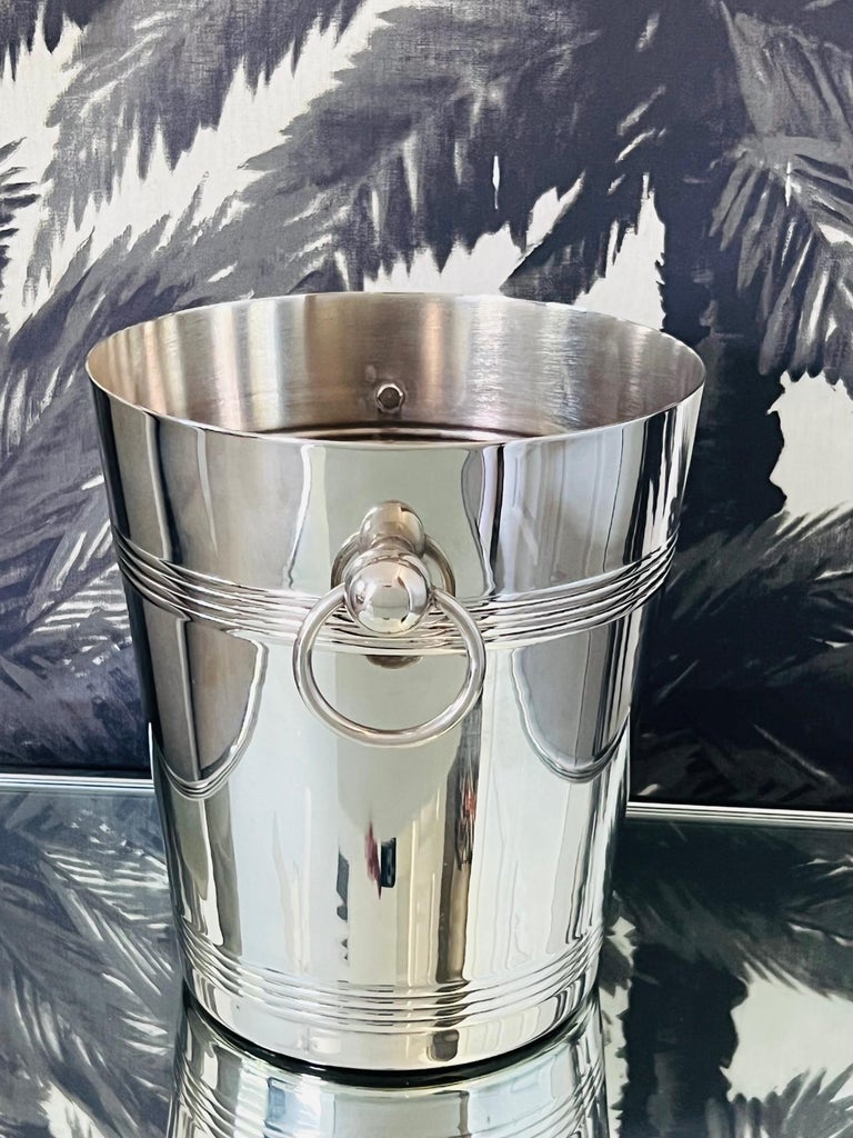 Late 20th Century Vintage Wine Cooler Ice Bucket with Rings in Stainless Steel, French, c. 1970's For Sale