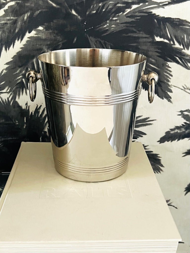 Vintage Wine Cooler Ice Bucket with Rings in Stainless Steel, French, c. 1970's For Sale 3