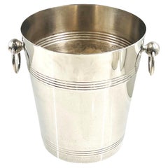 Vintage Wine Cooler Ice Bucket with Rings in Stainless Steel, French, c. 1970's