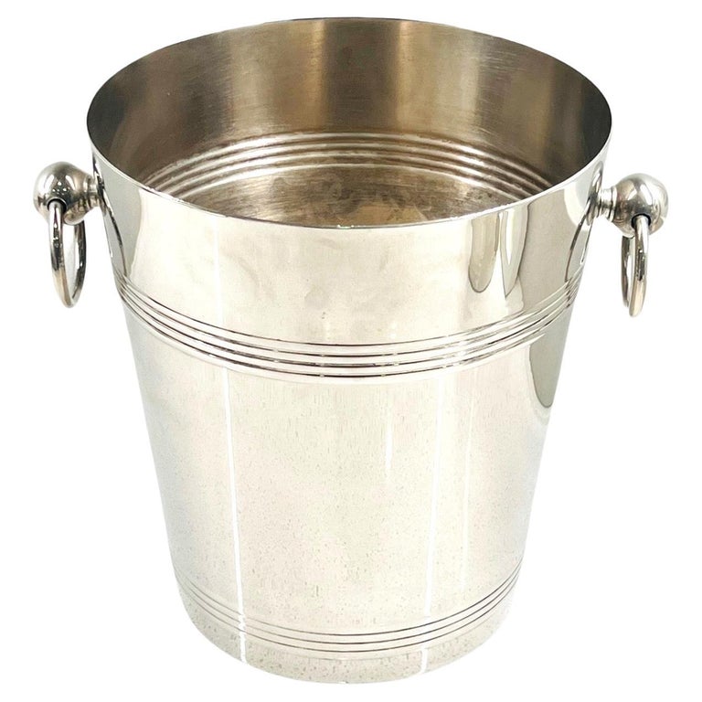 Vintage Wine Cooler Ice Bucket with Rings in Stainless Steel, French, c. 1970's For Sale