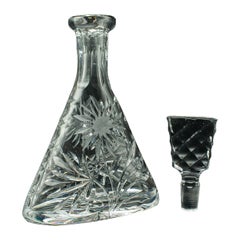 Vintage Wine Decanter, English, Cut Glass Spirit Vessel, Mid Century, Circa 1960
