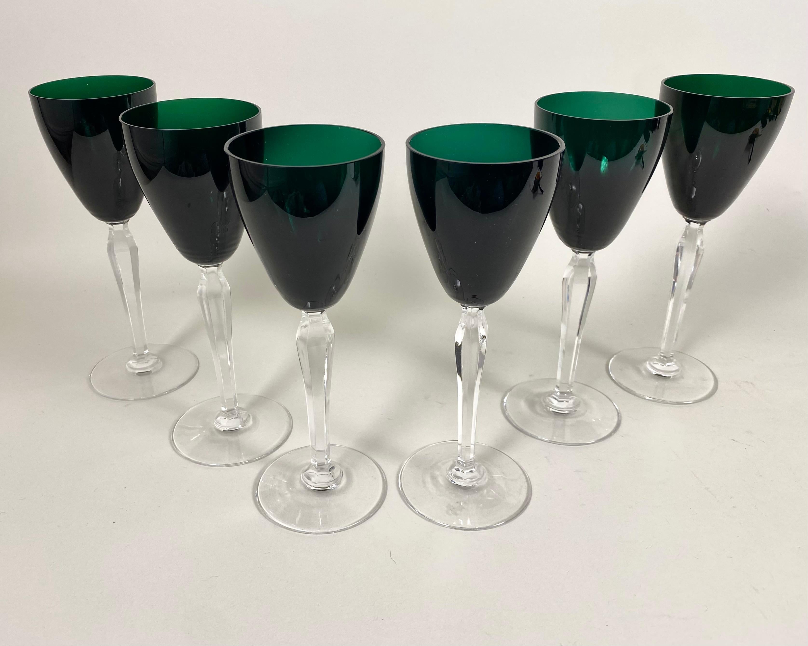Copas de Vino Vintage Cristal Verde Esmeralda Raro, Alemania, años 70, 6 uds. Alemán en venta