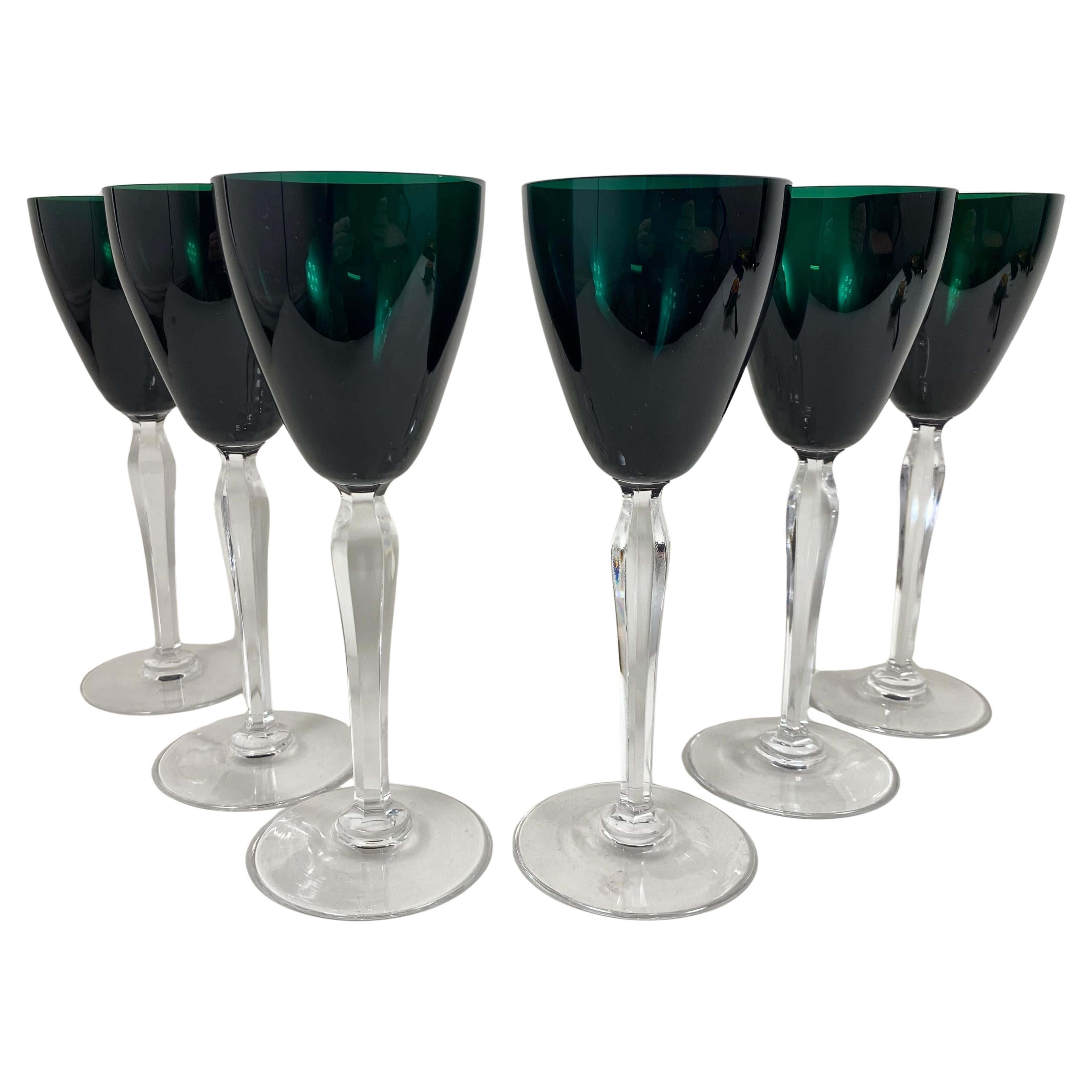 Copas de Vino Vintage Cristal Verde Esmeralda Raro, Alemania, años 70, 6 uds.