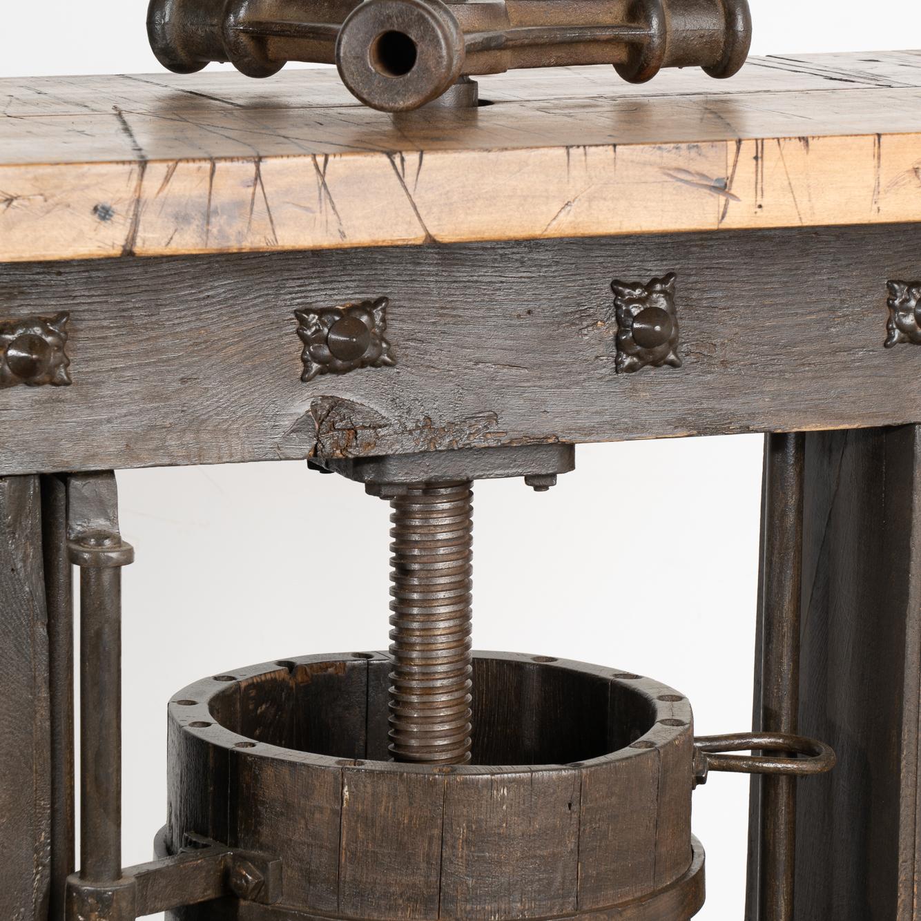 Wrought Iron Vintage Wine Press Bar Table Wine Tasting Table, circa 1890