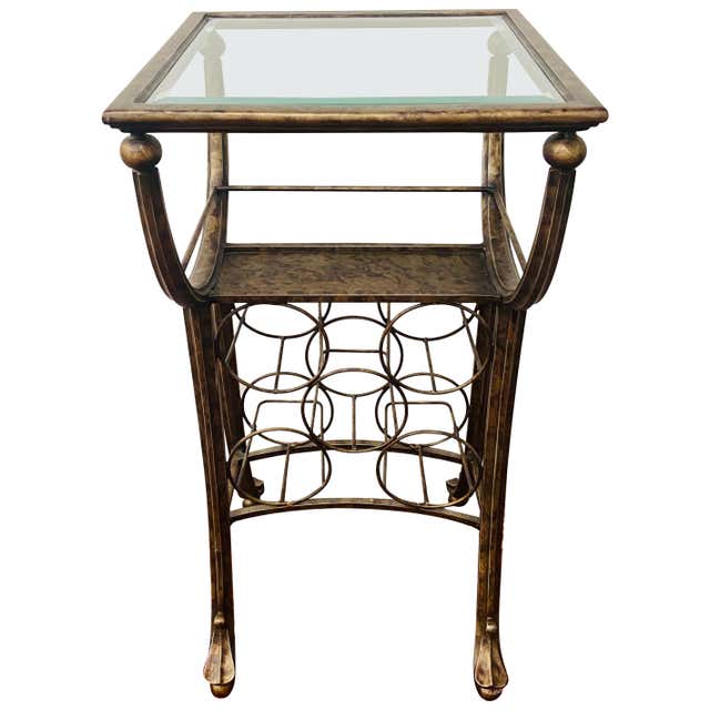 Rustic Vintage Black Metal Ivy Wine Table Display Rack For Sale at 1stDibs