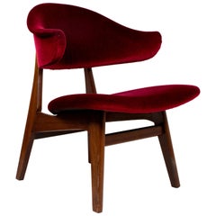 Vintage Wing Armchair in Teak and Fabric, Louis Van Teeffelen Style, 1960s