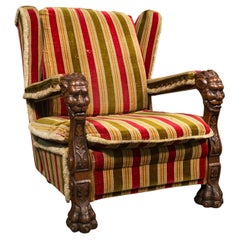 Vintage Wing Back Arm Chair, English, Oak, Armchair, Gothic Revival, Circa 1950