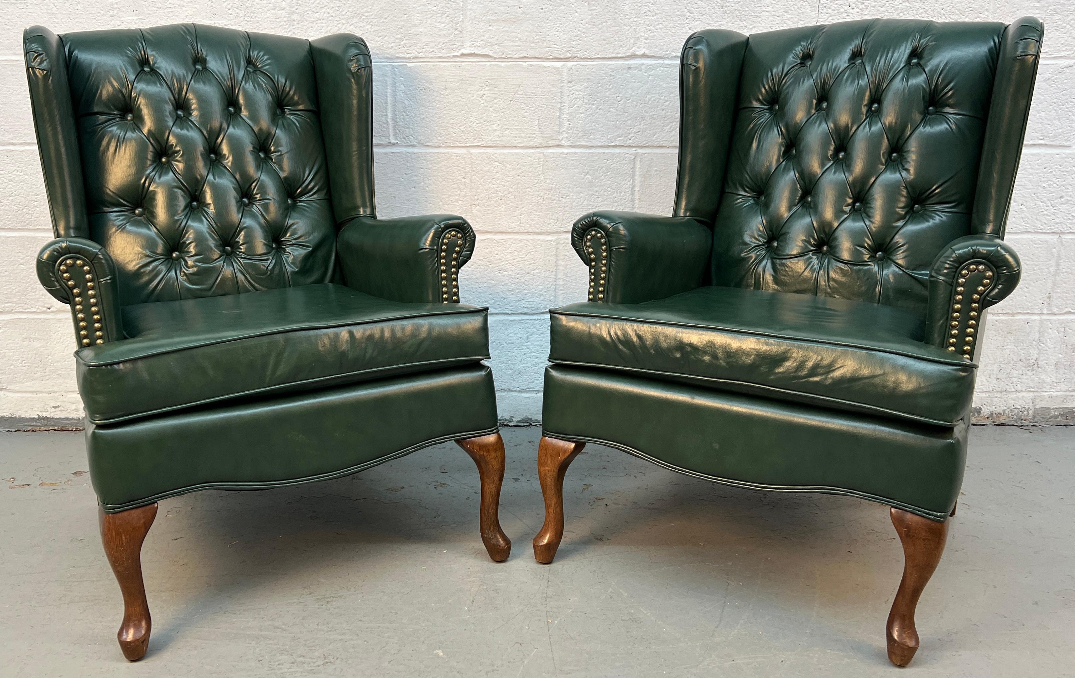 Vintage Wing-Backed Tufted Chesterfield Lounge Chairs For Sale at 1stDibs