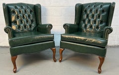 Vintage Wing-Backed Tufted Chesterfield Lounge Chairs