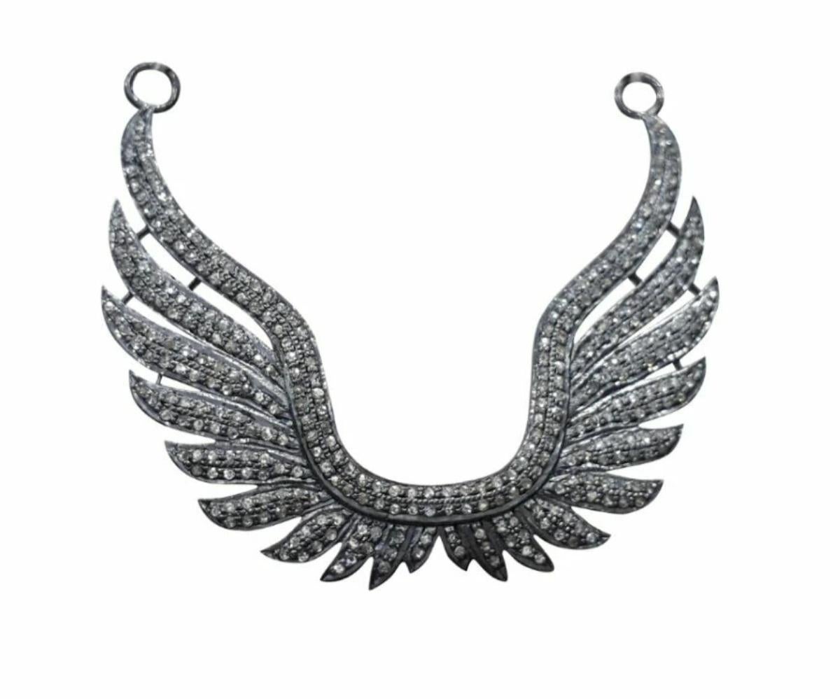 Collar de alas vintage Colgante de alas de plata 925 con diamantes pavé Encanto de regalo de cumpleaños. Art Decó en venta