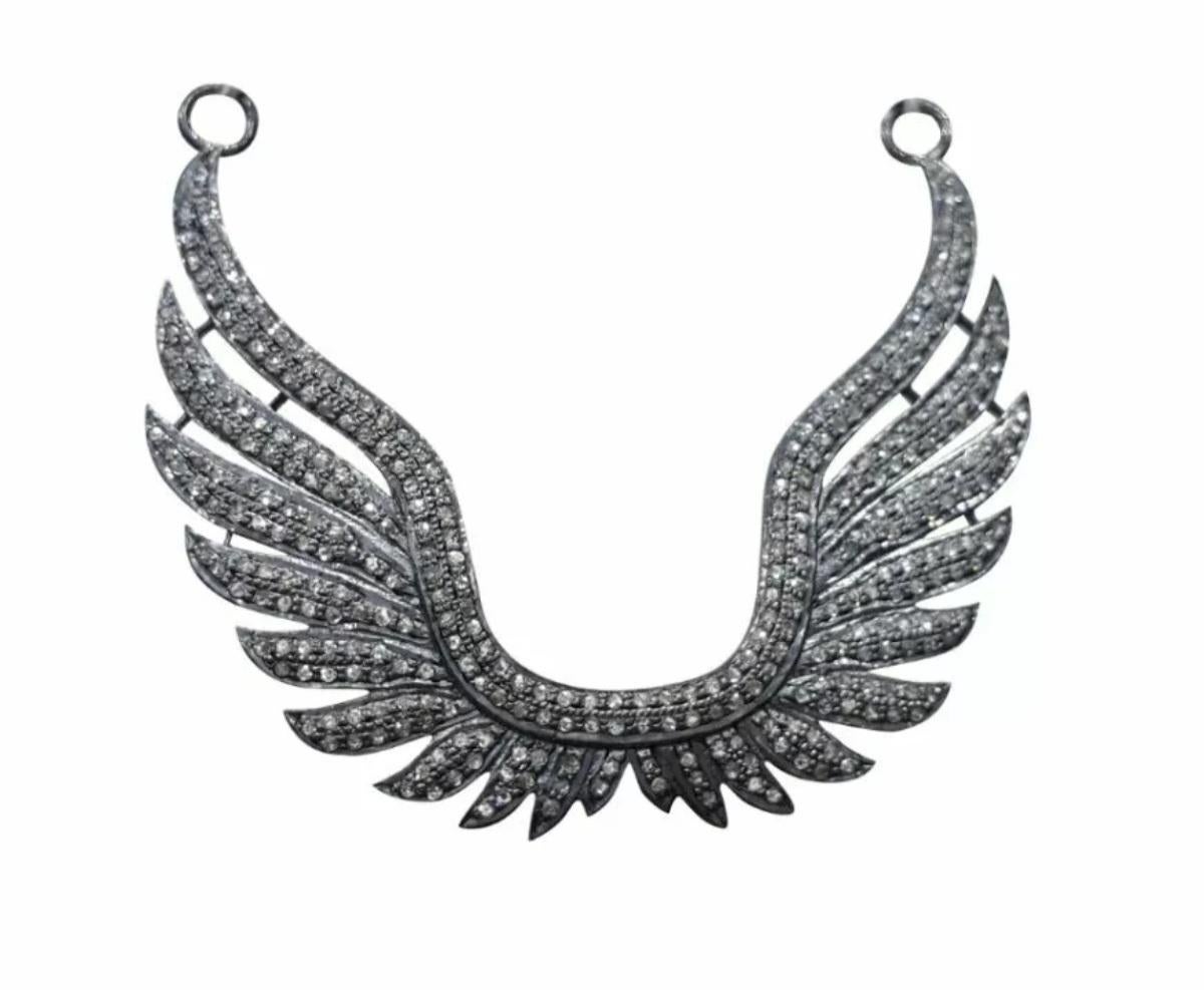 Collar de alas vintage Colgante de alas de plata 925 con diamantes pavé Encanto de regalo de cumpleaños. en Nuevo estado para la venta en Chicago, IL