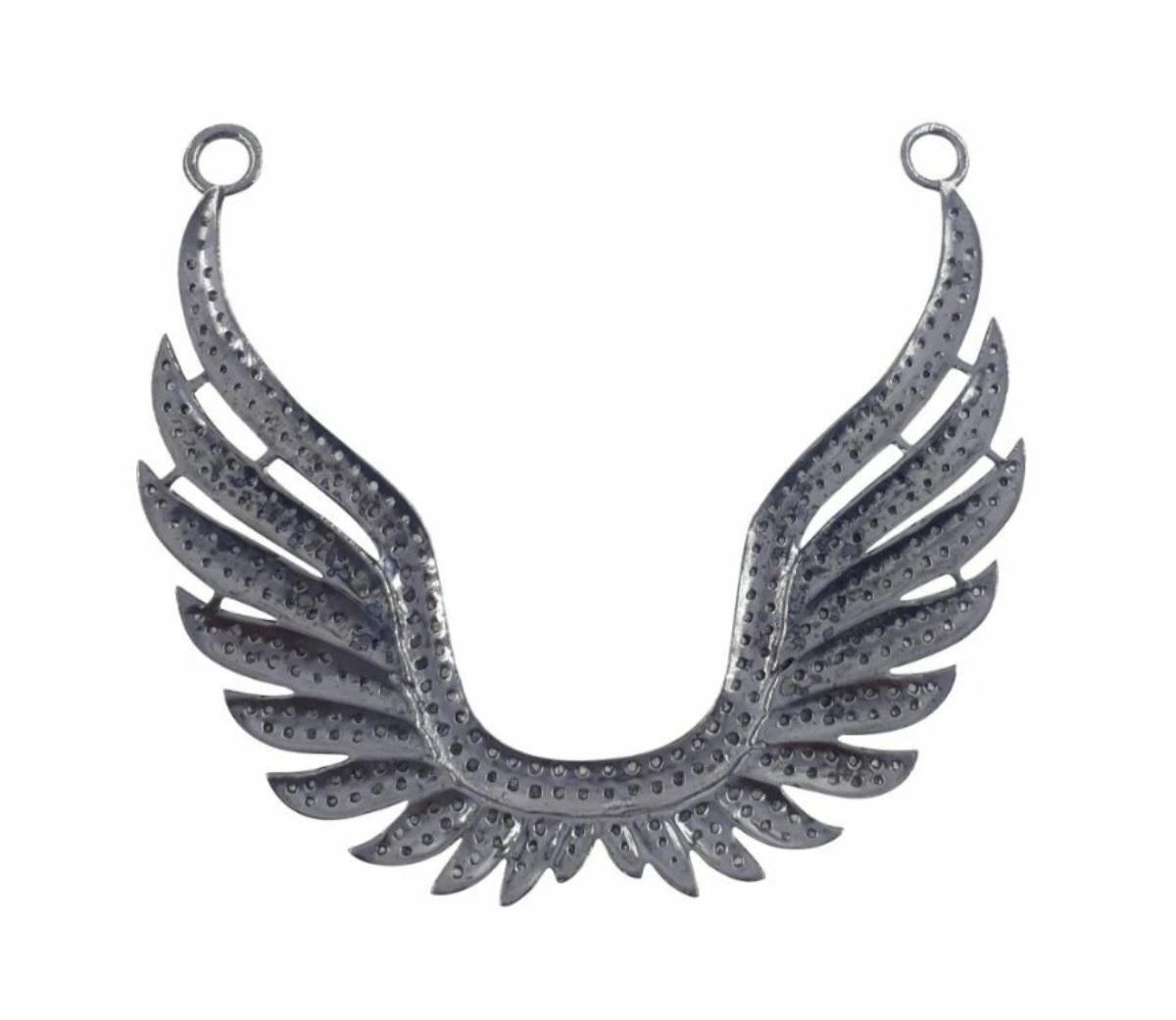 Collar de alas vintage Colgante de alas de plata 925 con diamantes pavé Encanto de regalo de cumpleaños. en venta 1