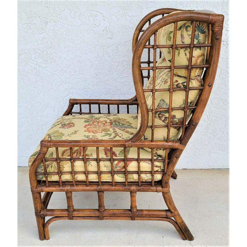 Mid-Century Modern Fauteuil de salon vintage Wingback en bambou et rotin