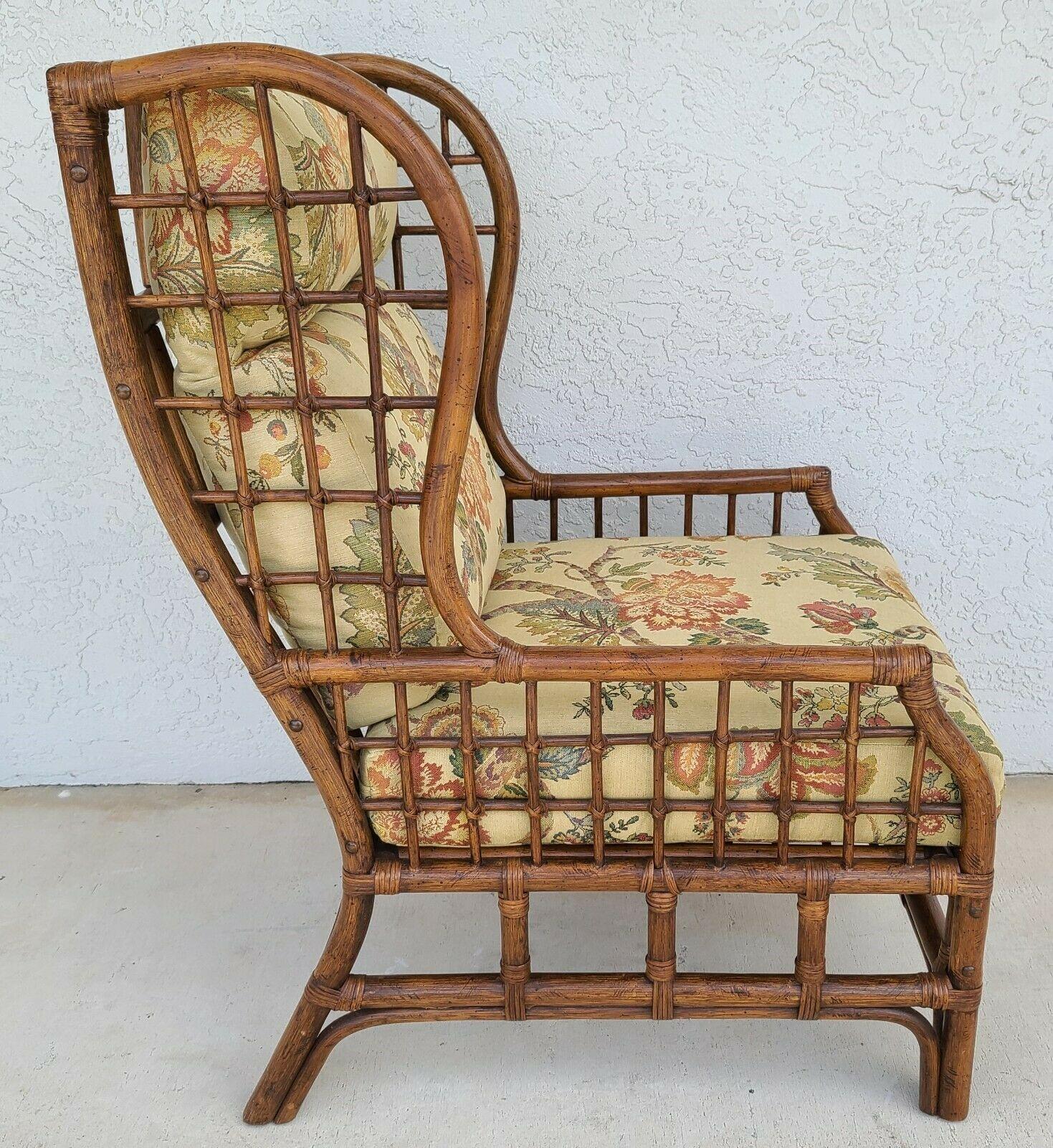 Fauteuil de salon vintage Wingback en bambou et rotin Bon état à Lake Worth, FL