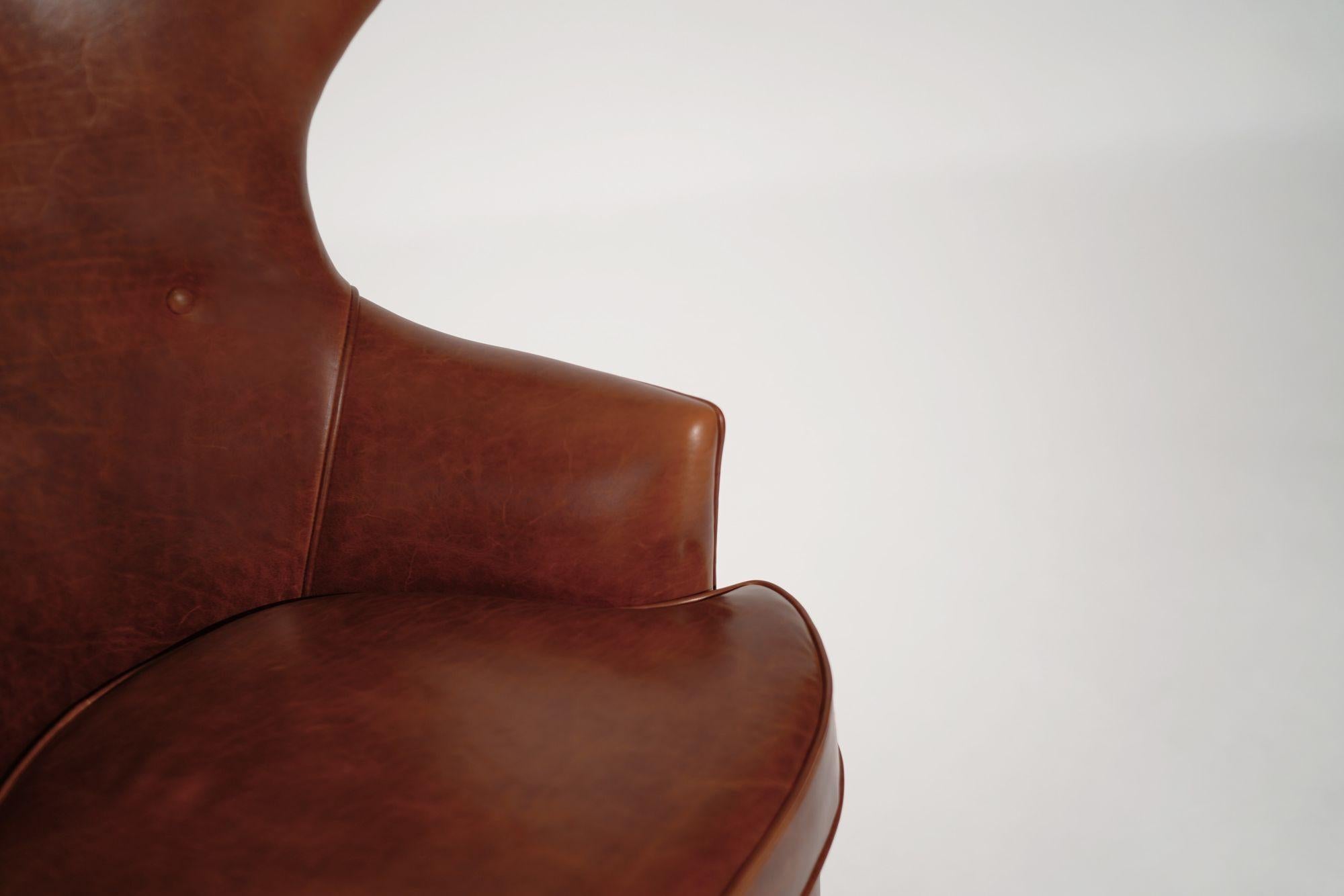 Vintage Wingback Chair in Cognac Leather, C. 1950s For Sale 5