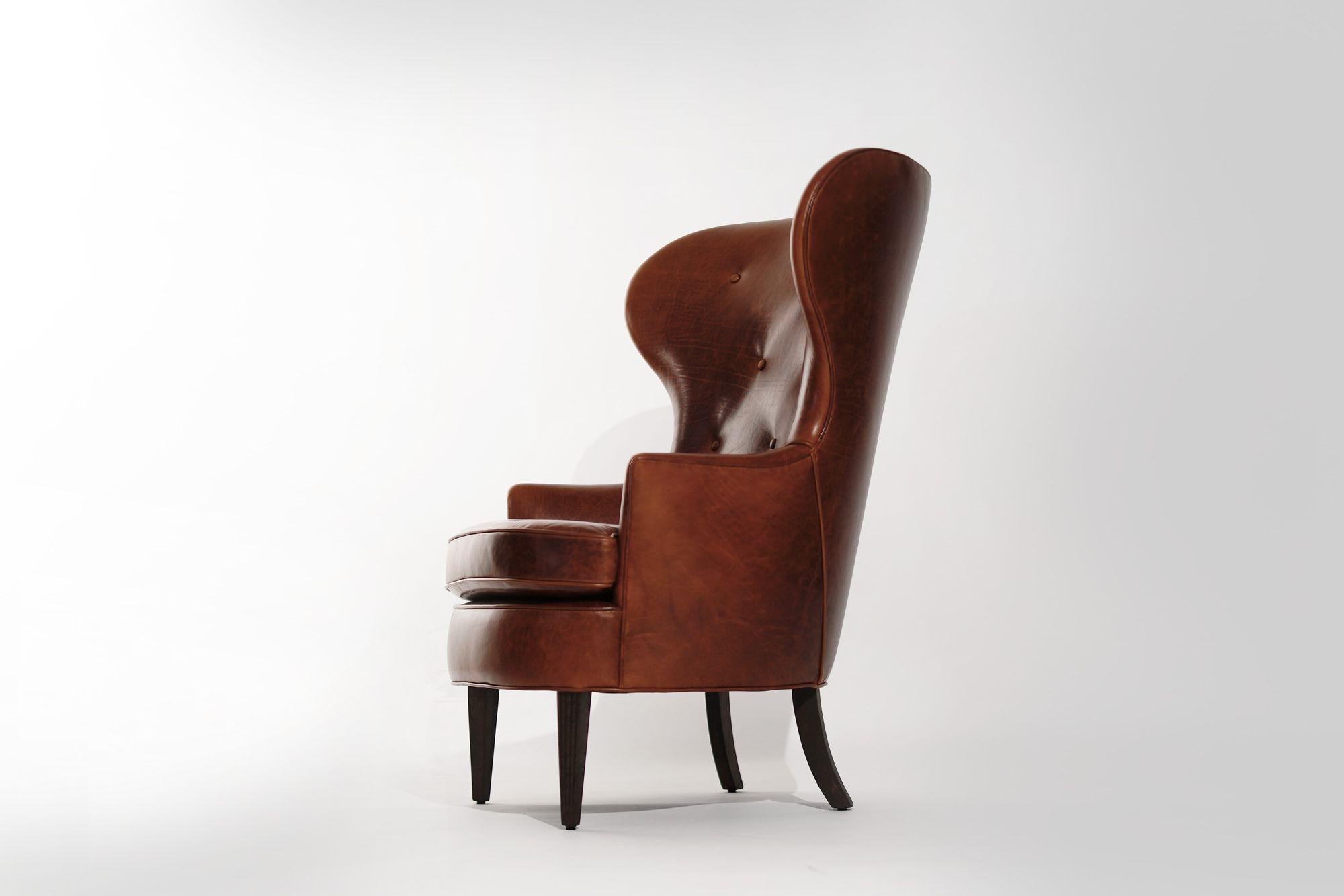 Américain A.I.C. Vintage Wingback Chair in Cognac Leather, C. 1950s en vente