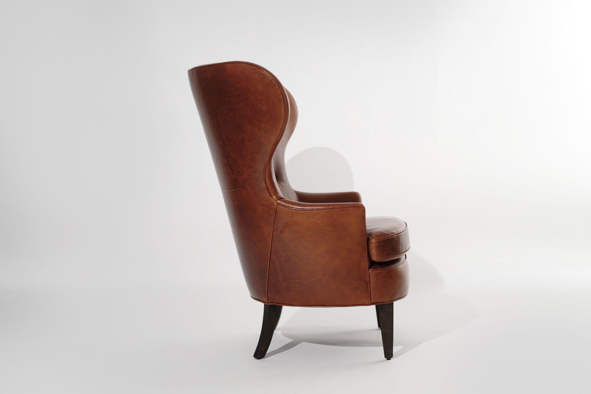 A.I.C. Vintage Wingback Chair in Cognac Leather, C. 1950s Excellent état - En vente à Westport, CT