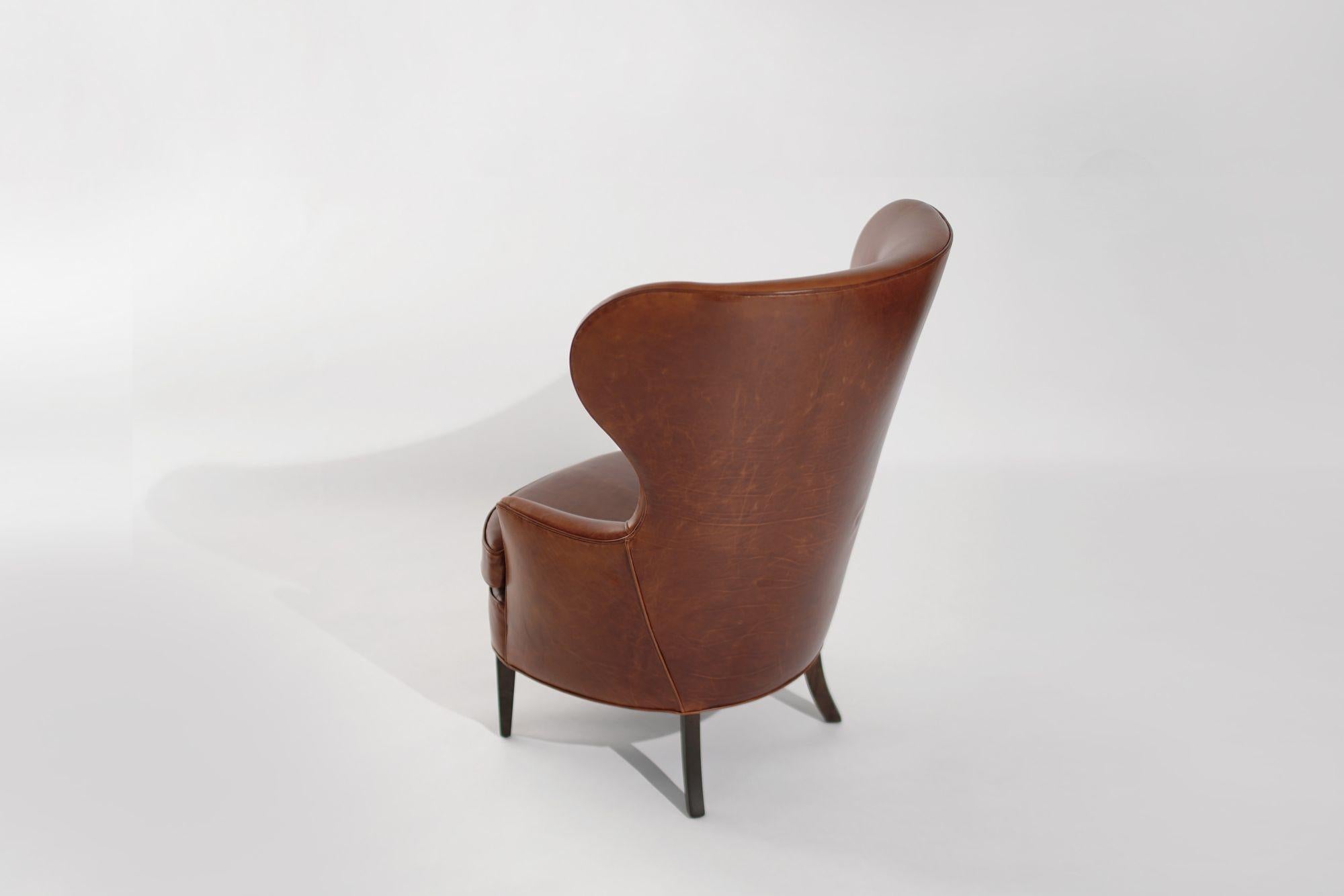 20th Century Vintage Wingback Chair in Cognac Leather, C. 1950s For Sale