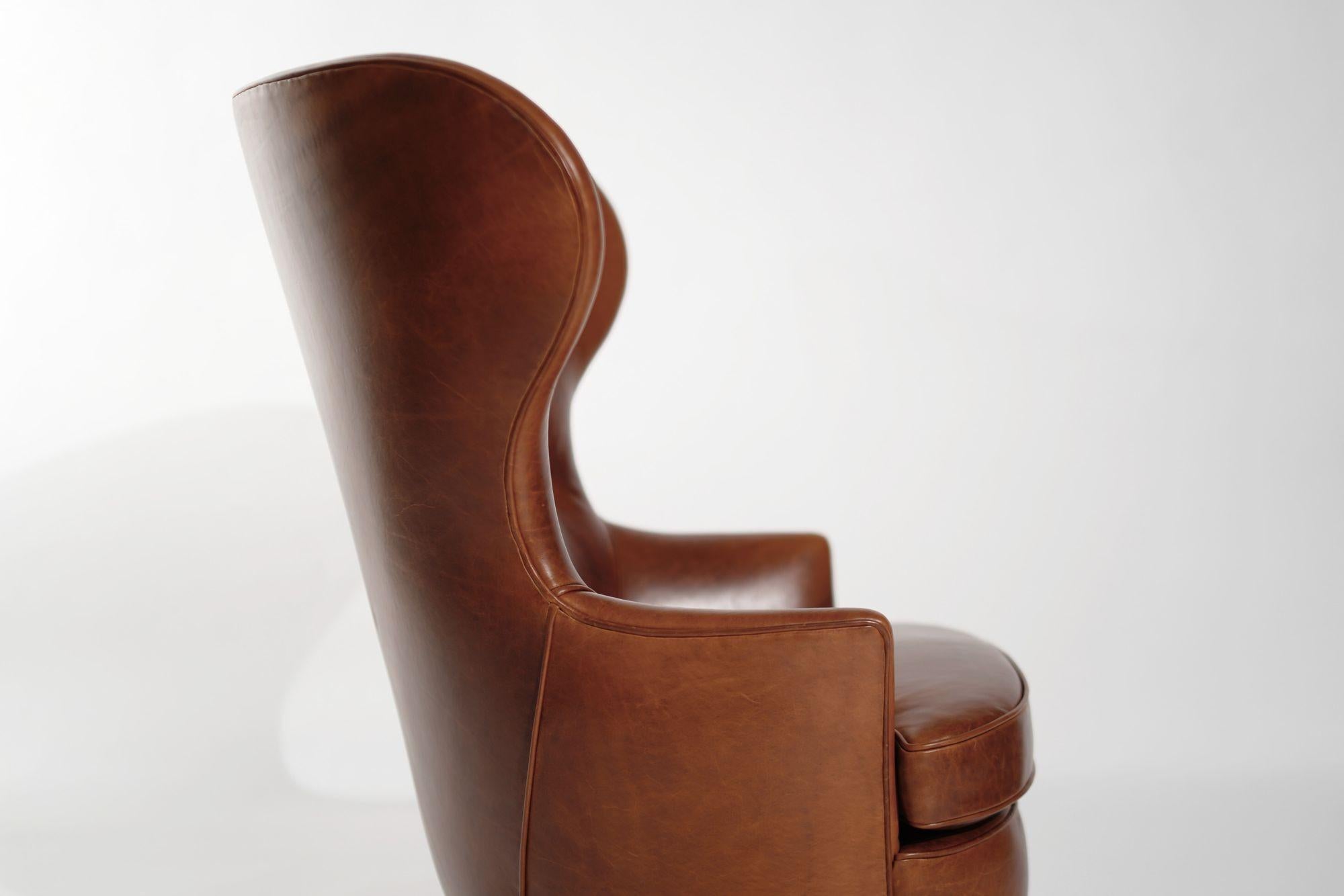 Vintage Wingback Chair in Cognac Leather, C. 1950s For Sale 2