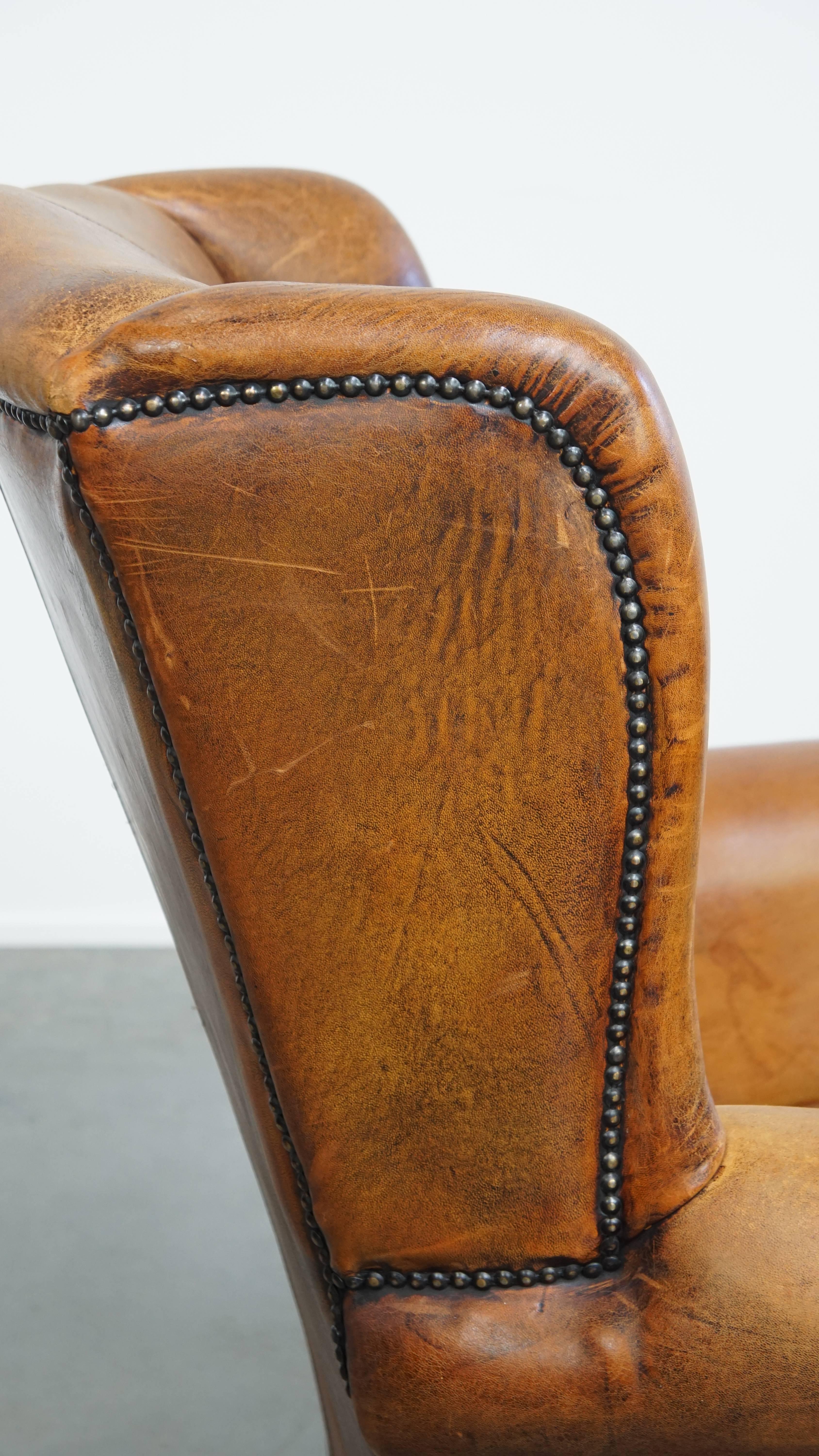 Sedia Wingback vintage in pelle di montone in vendita 6