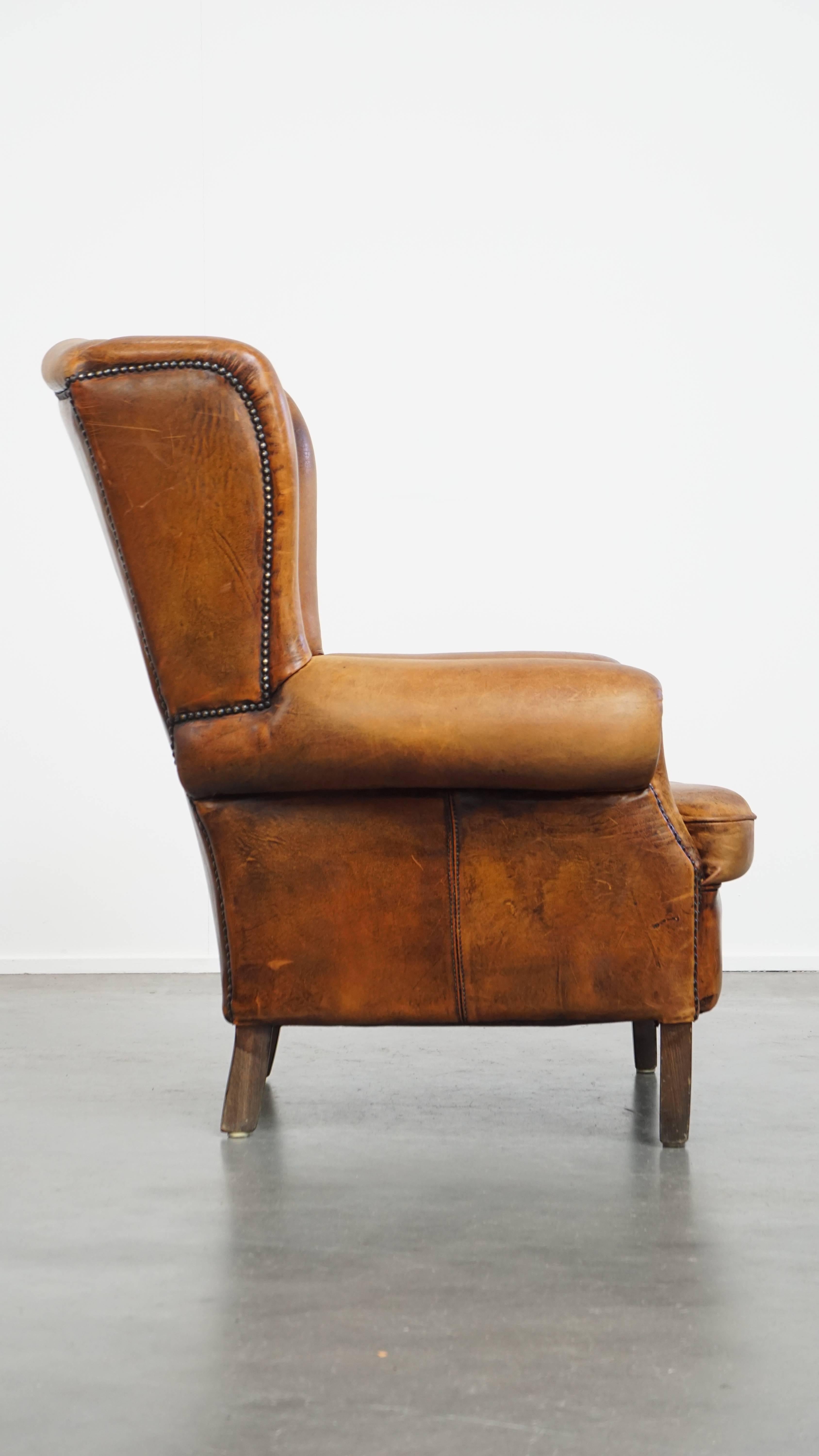 Romano classico Sedia Wingback vintage in pelle di montone in vendita