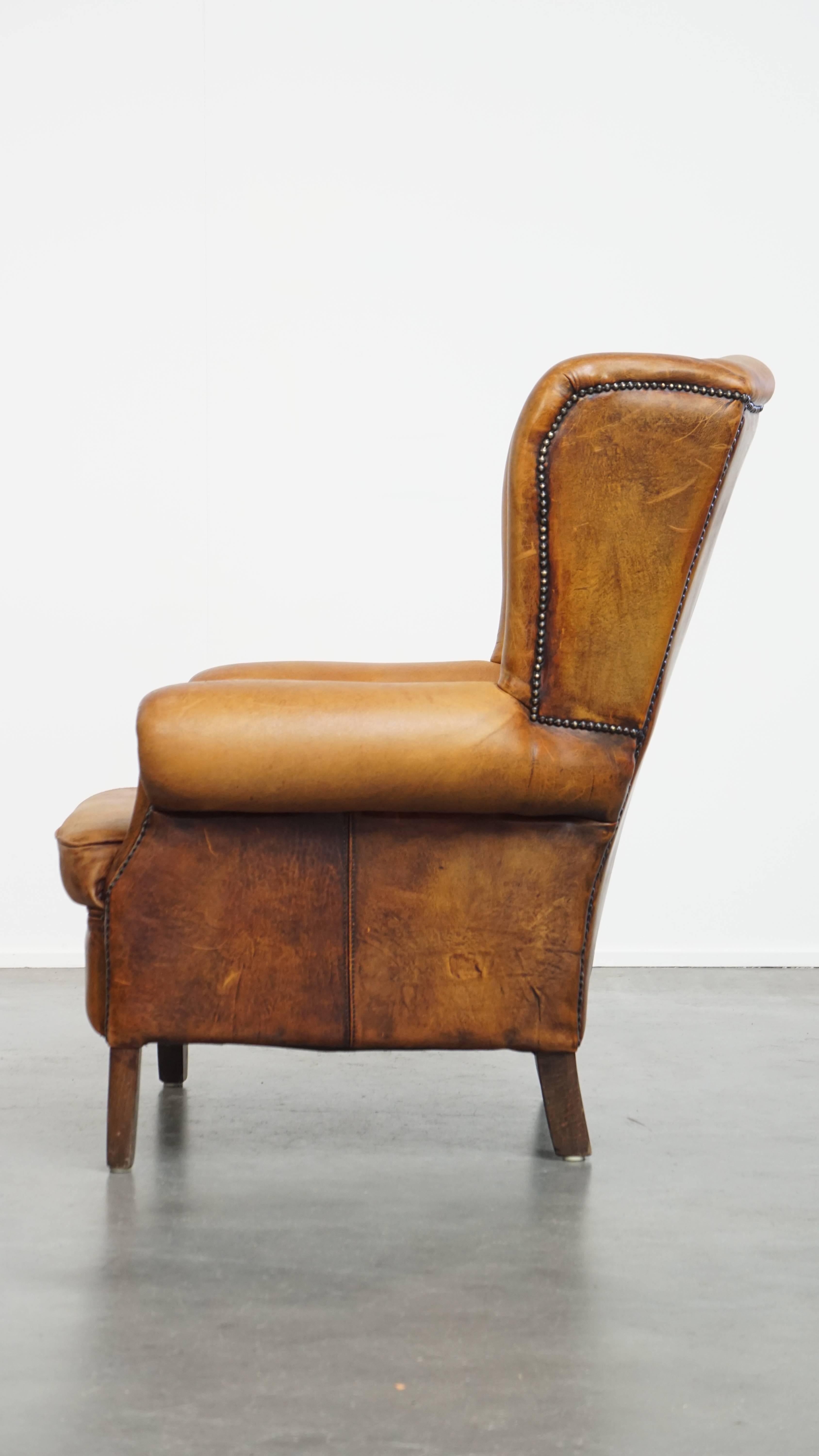 Sedia Wingback vintage in pelle di montone In condizioni discrete in vendita a Harderwijk, NL