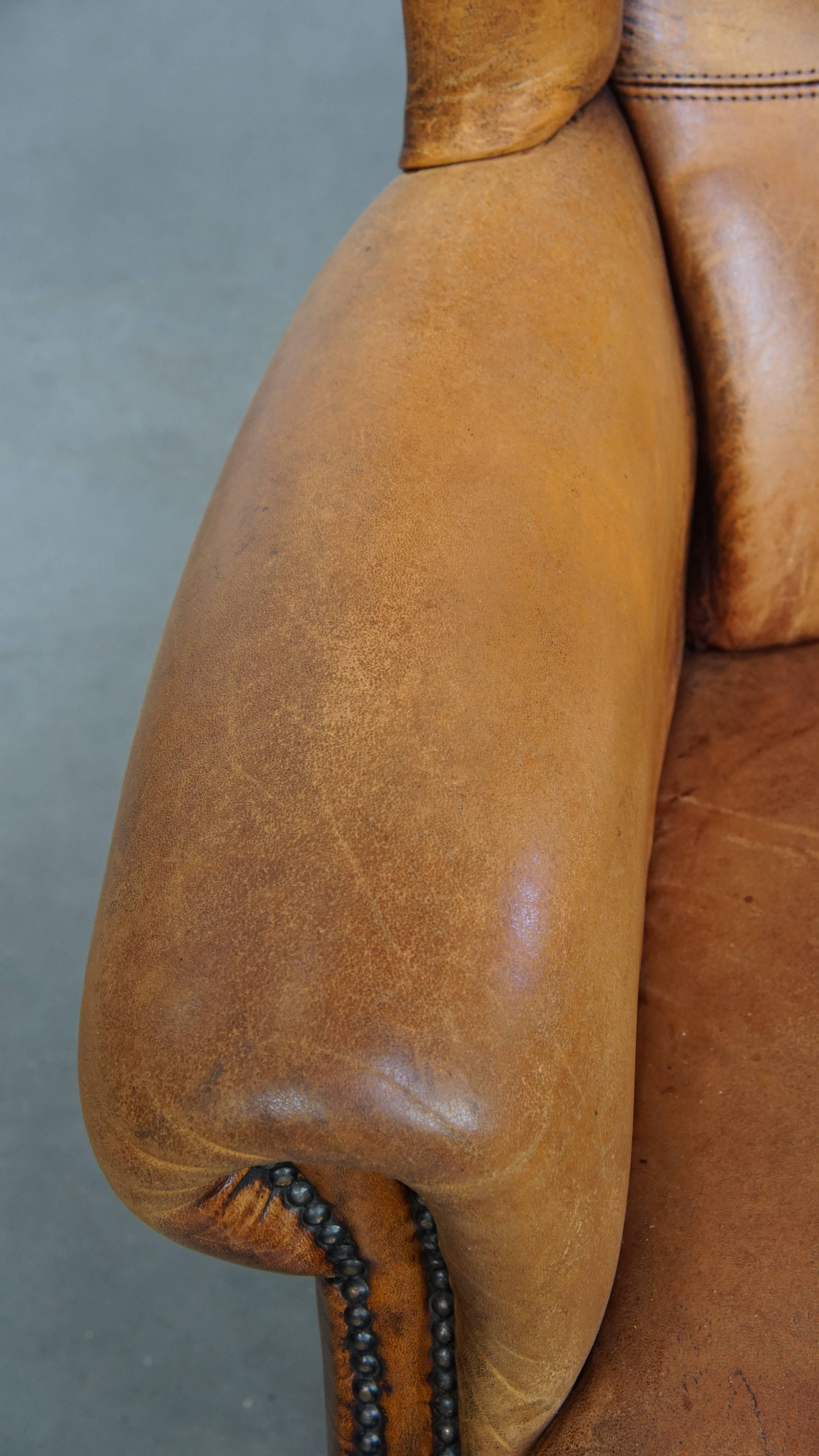 Pelle Sedia Wingback vintage in pelle di montone in vendita