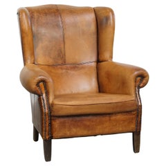 Vintage Wingback Chair Made from Sheepskin Leather