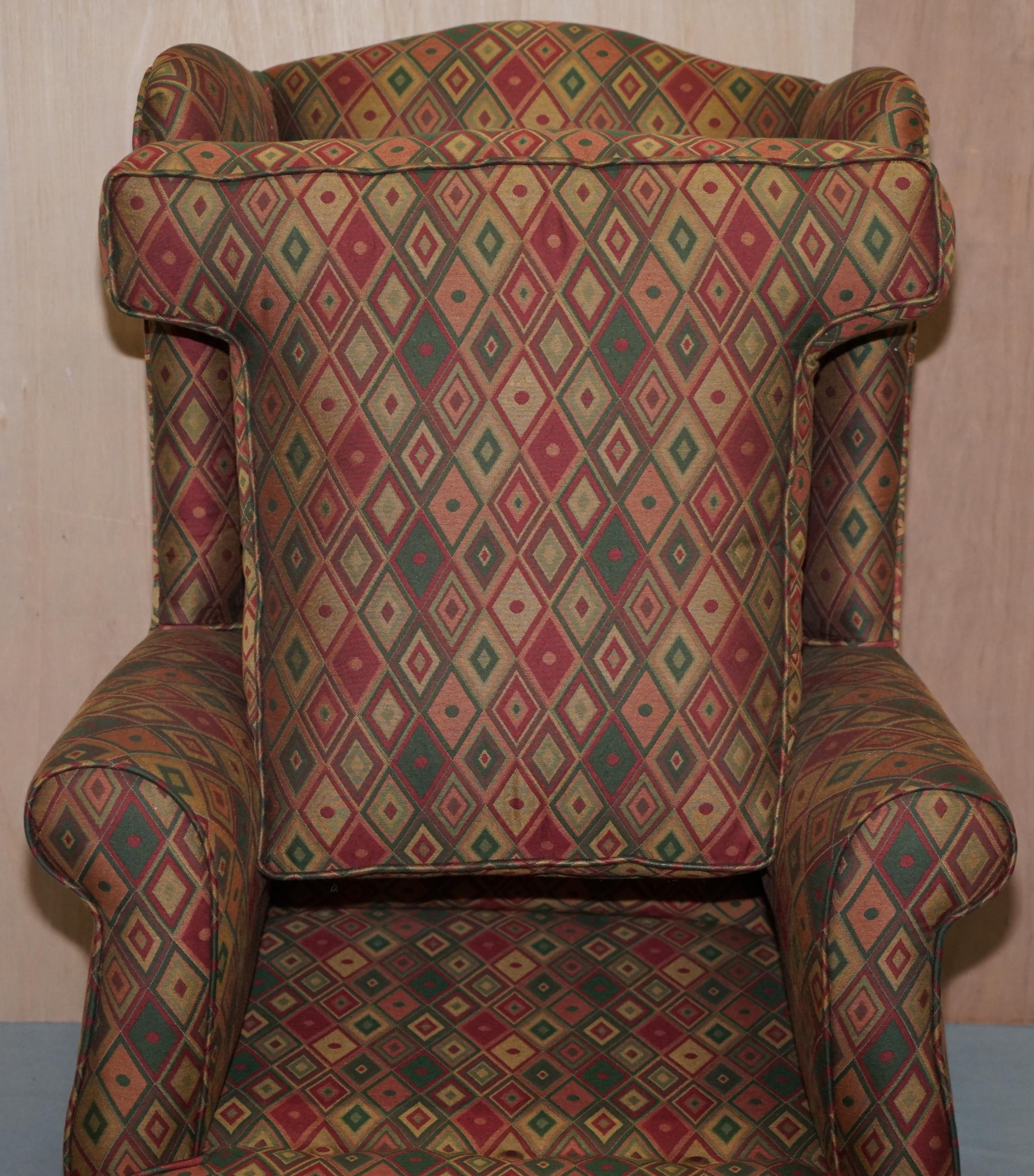 Vintage Wingback Kilim Style Upholstery Wingback Amrchair Claw & Ball Feet For Sale 4