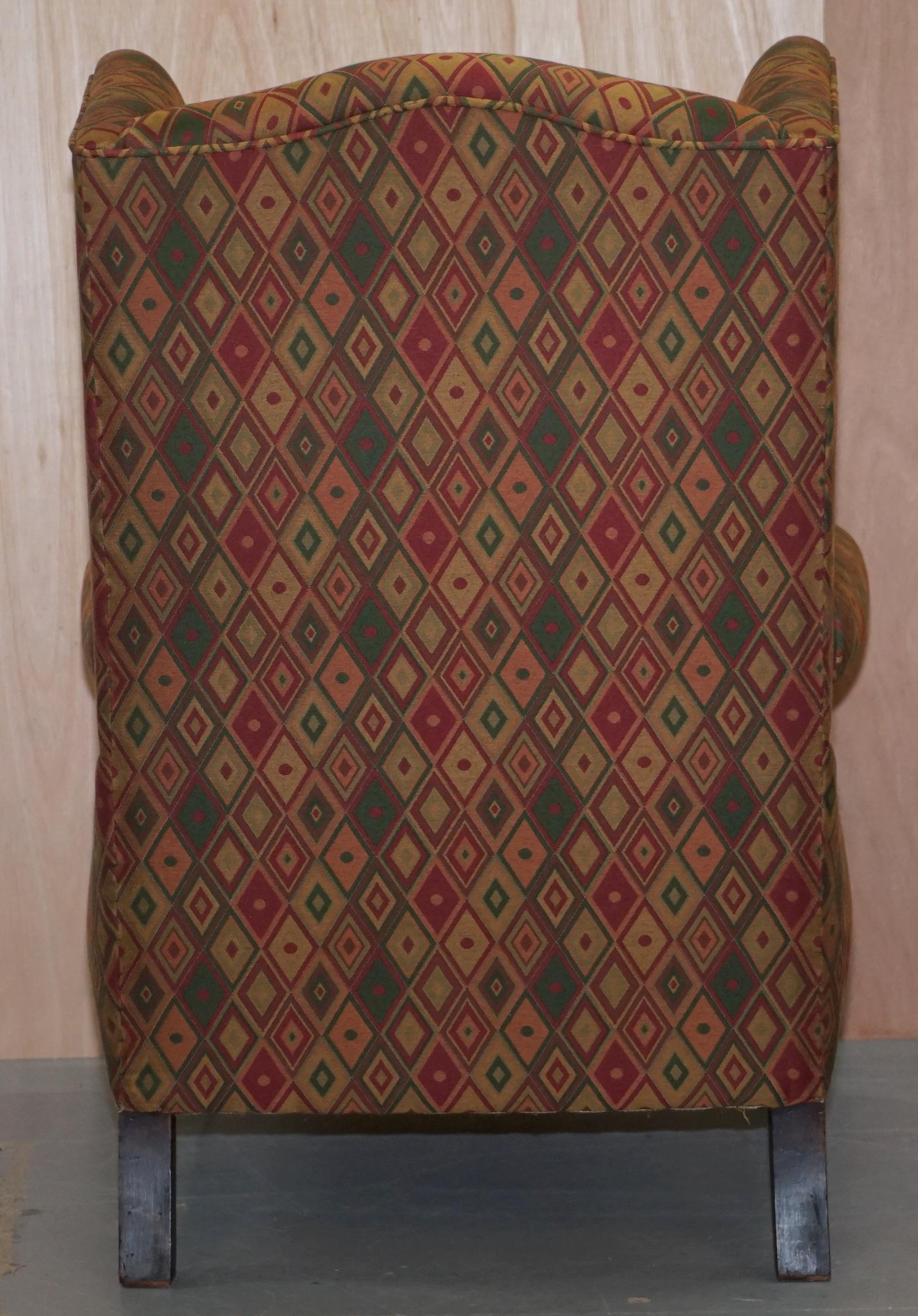 Vintage Wingback Kilim Style Upholstery Wingback Amrchair Claw & Ball Feet For Sale 9