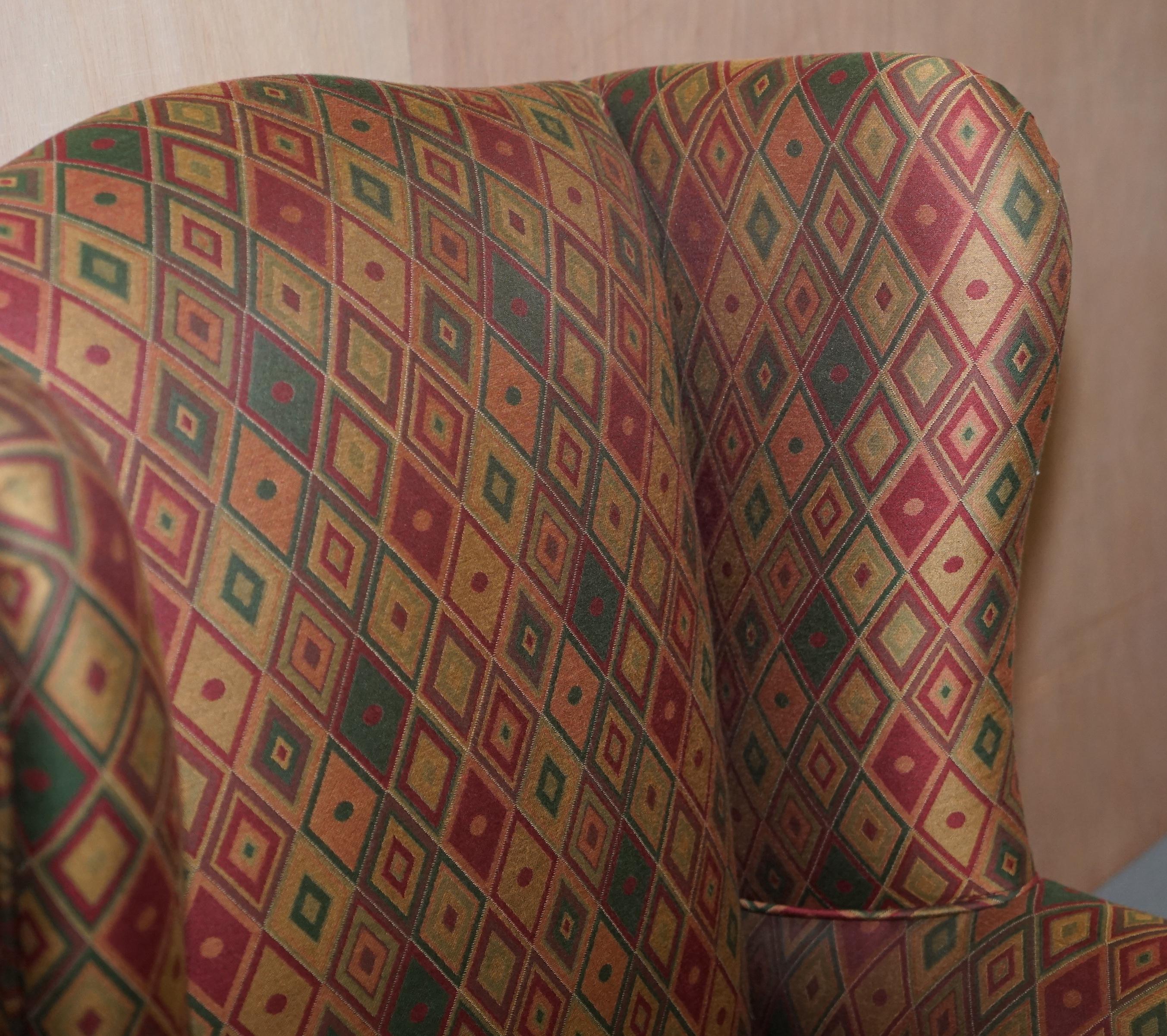 English Vintage Wingback Kilim Style Upholstery Wingback Amrchair Claw & Ball Feet For Sale