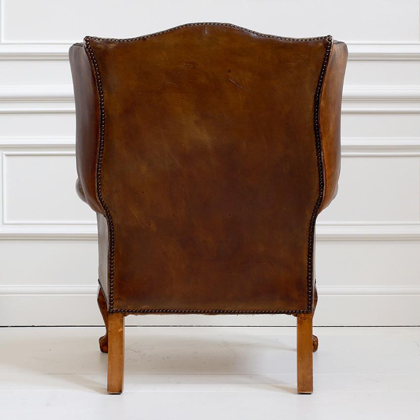 Vintage Wingback Leather Armchair In Good Condition For Sale In London, GB