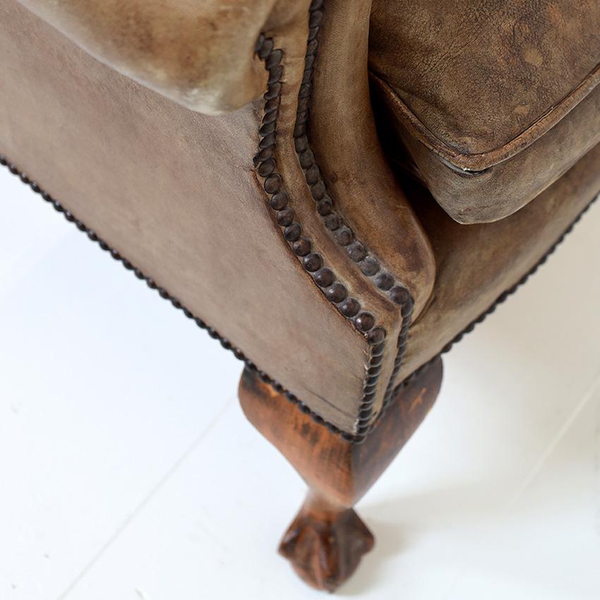 19th Century Vintage Wingback Leather Armchair For Sale