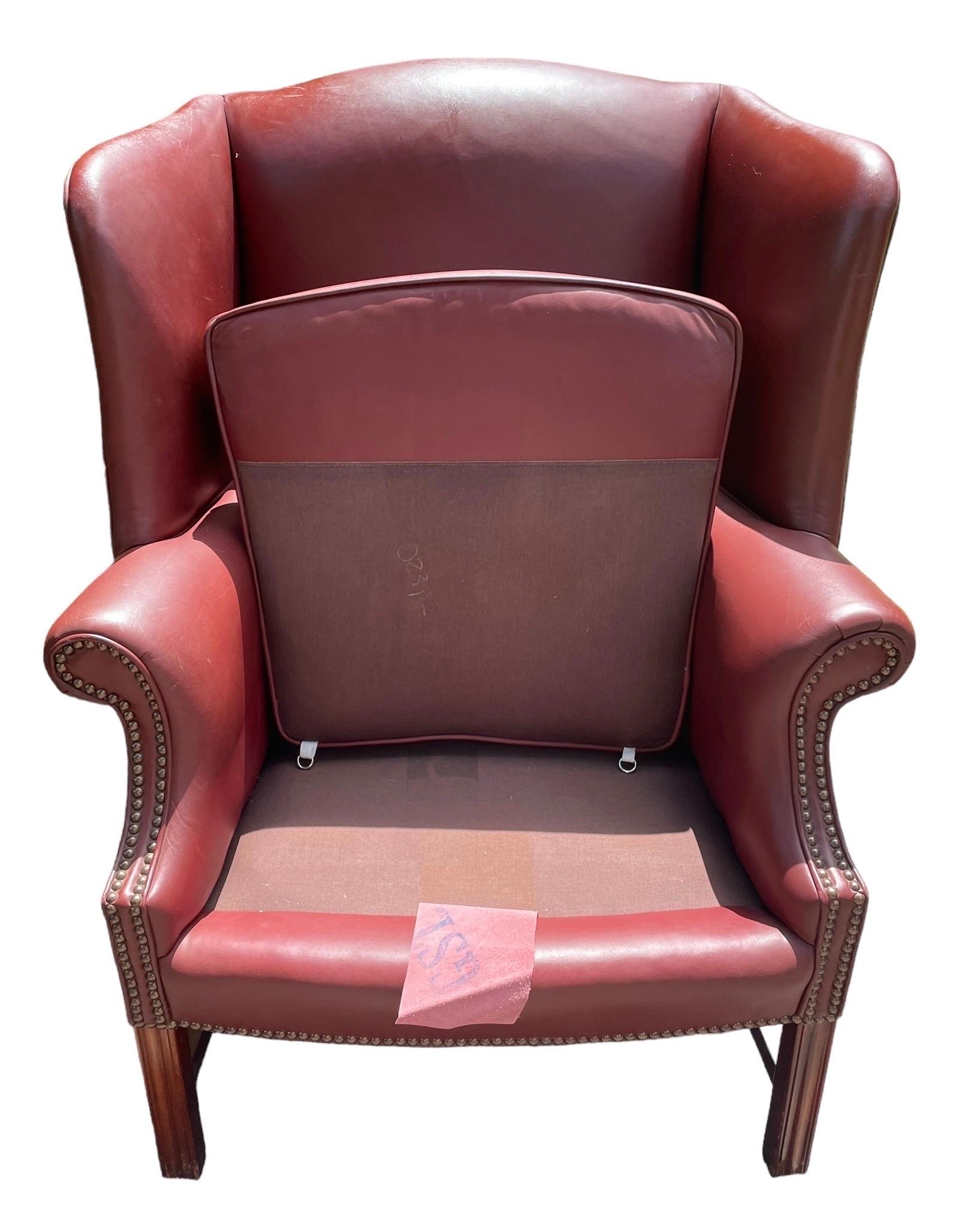 Vintage Wingback Pair of Red Leather Armchairs 1