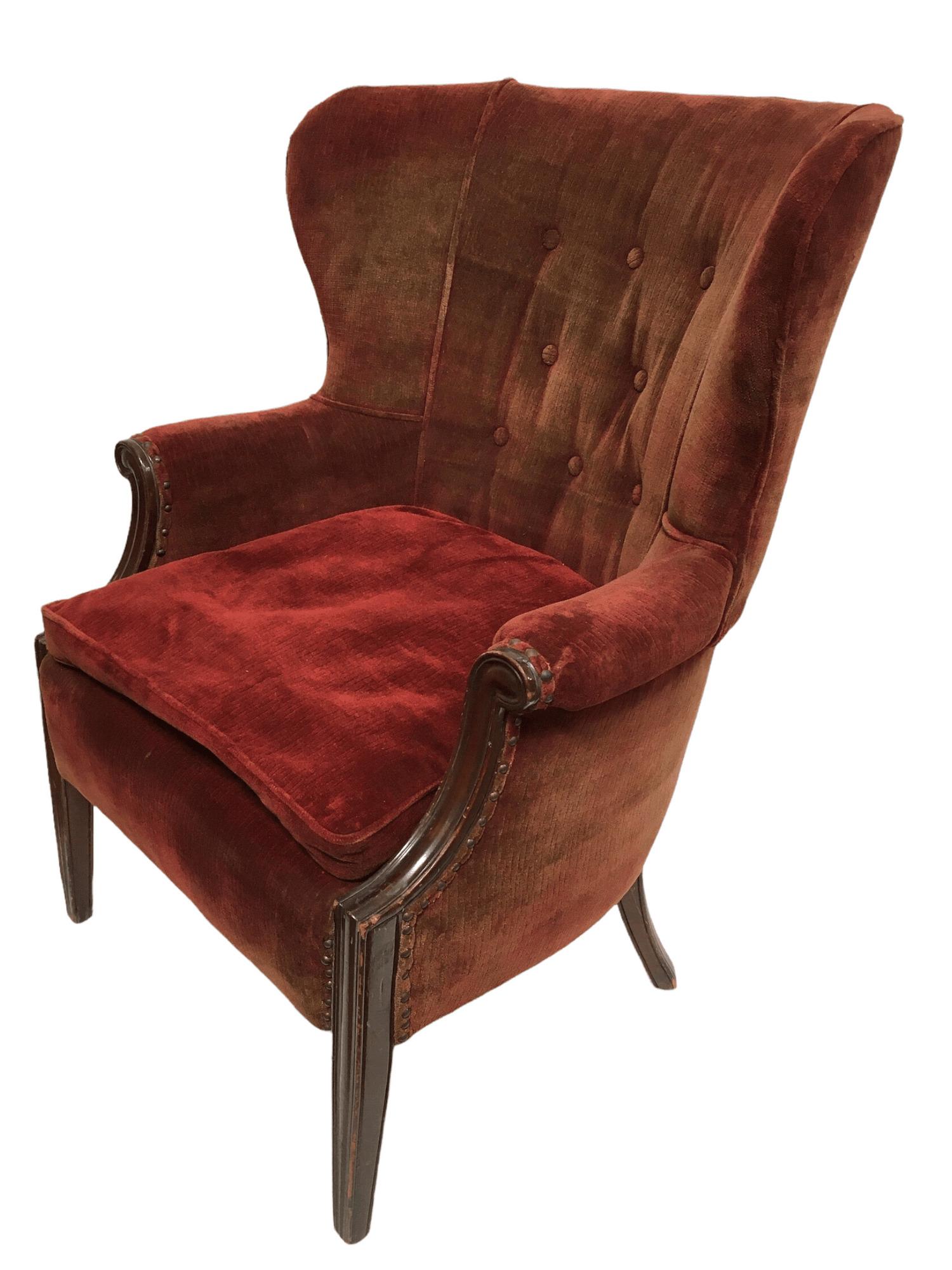 vintage velvet wingback chair