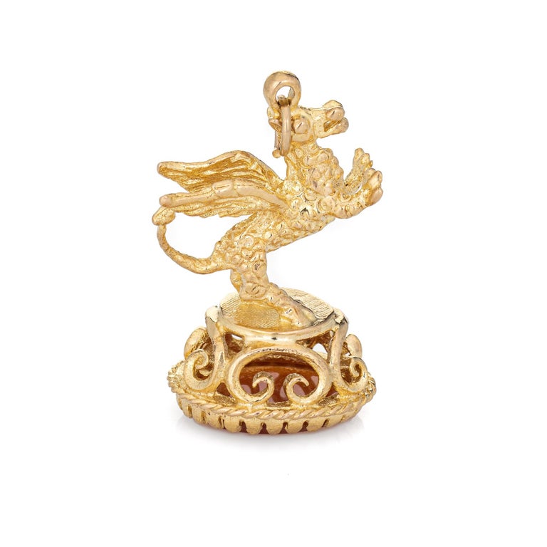 Gefl gelter Drachen Anh nger Aus 9 Karat Gelbgold Mit Achat Charm Im gefl-gelter-drachen-anh-nger-aus-9-karat-gelbgold-mit-achat-charm-im