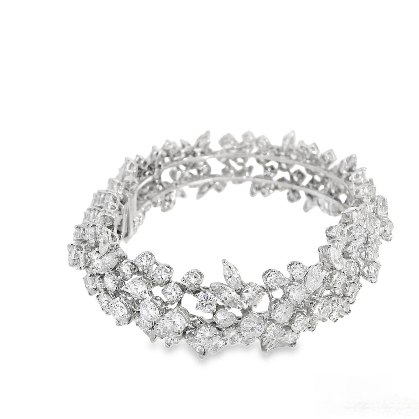 Pulsera de diamantes Vintage Winston Style Cluster de 32,50 quilates Corte marquesa en venta