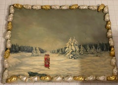 Vintage Winter Landscape in Figural Santas Frame