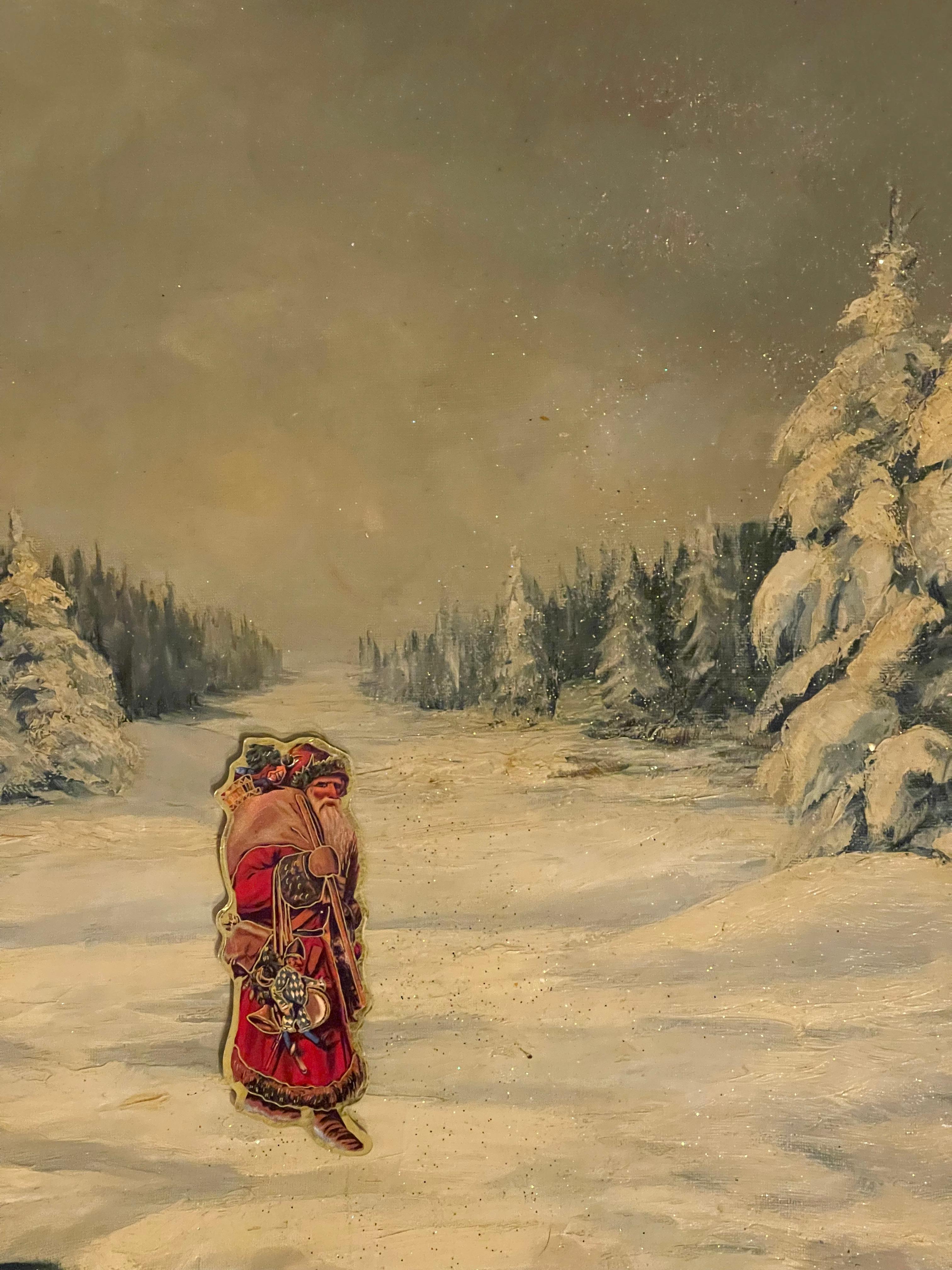 Vintage Winter Landscape in Figural Santas Frame (Belgisch) im Angebot