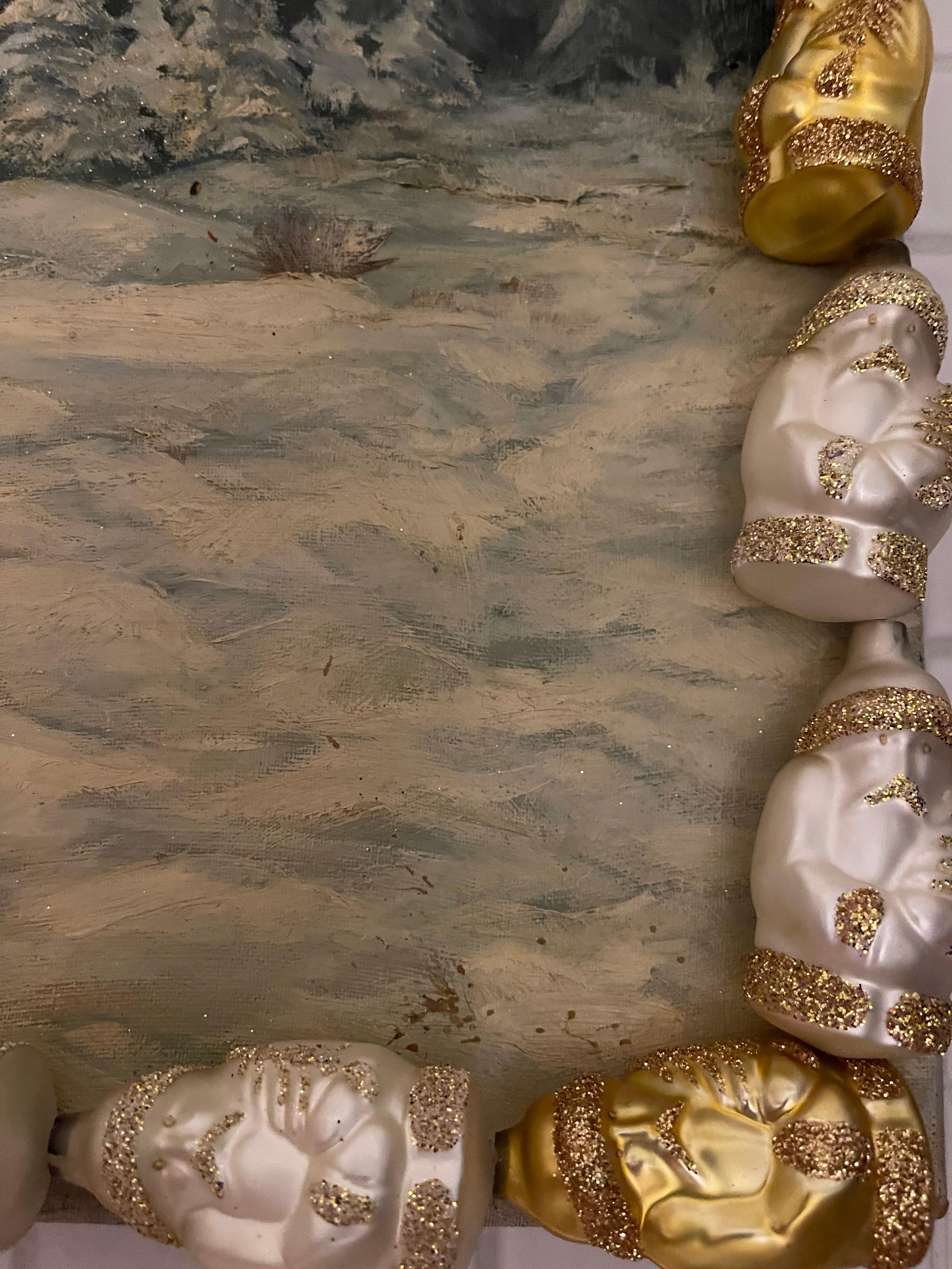 Vintage Winter Landscape in Figural Santas Frame im Zustand „Gut“ im Angebot in Boca Raton, FL