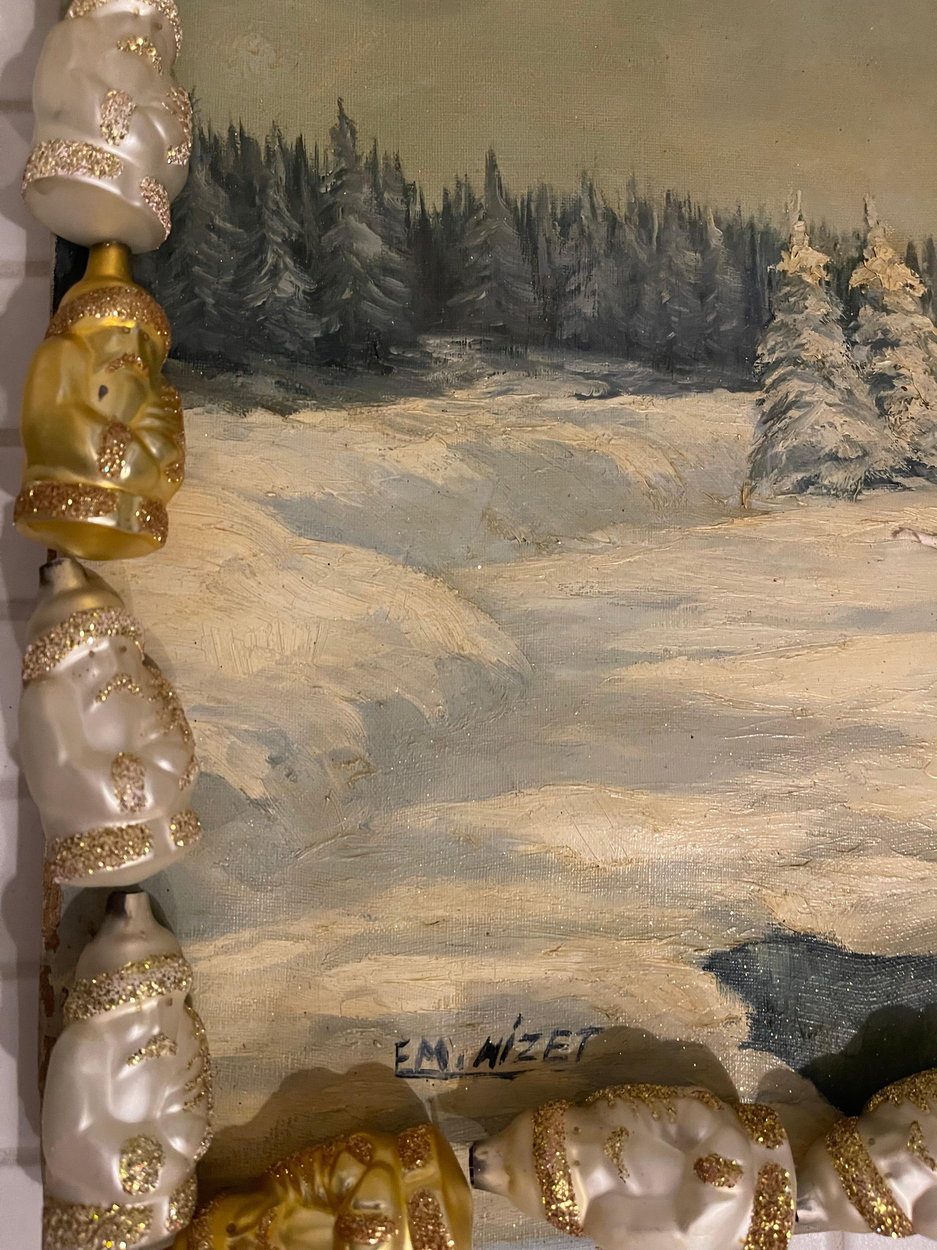 Vintage Winter Landscape in Figural Santas Frame (Mitte des 20. Jahrhunderts) im Angebot