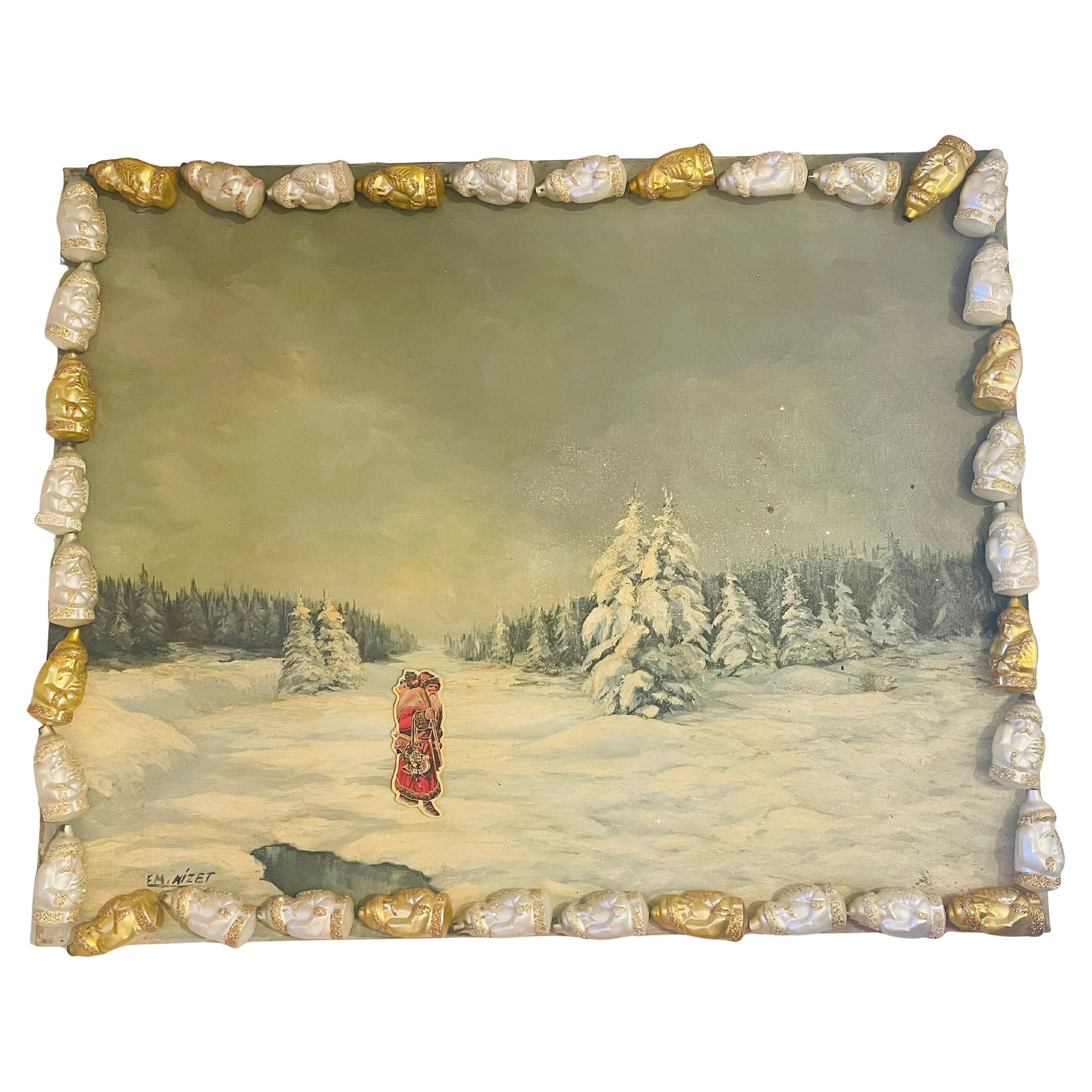 Vintage Winter Landscape in Figural Santas Frame im Angebot