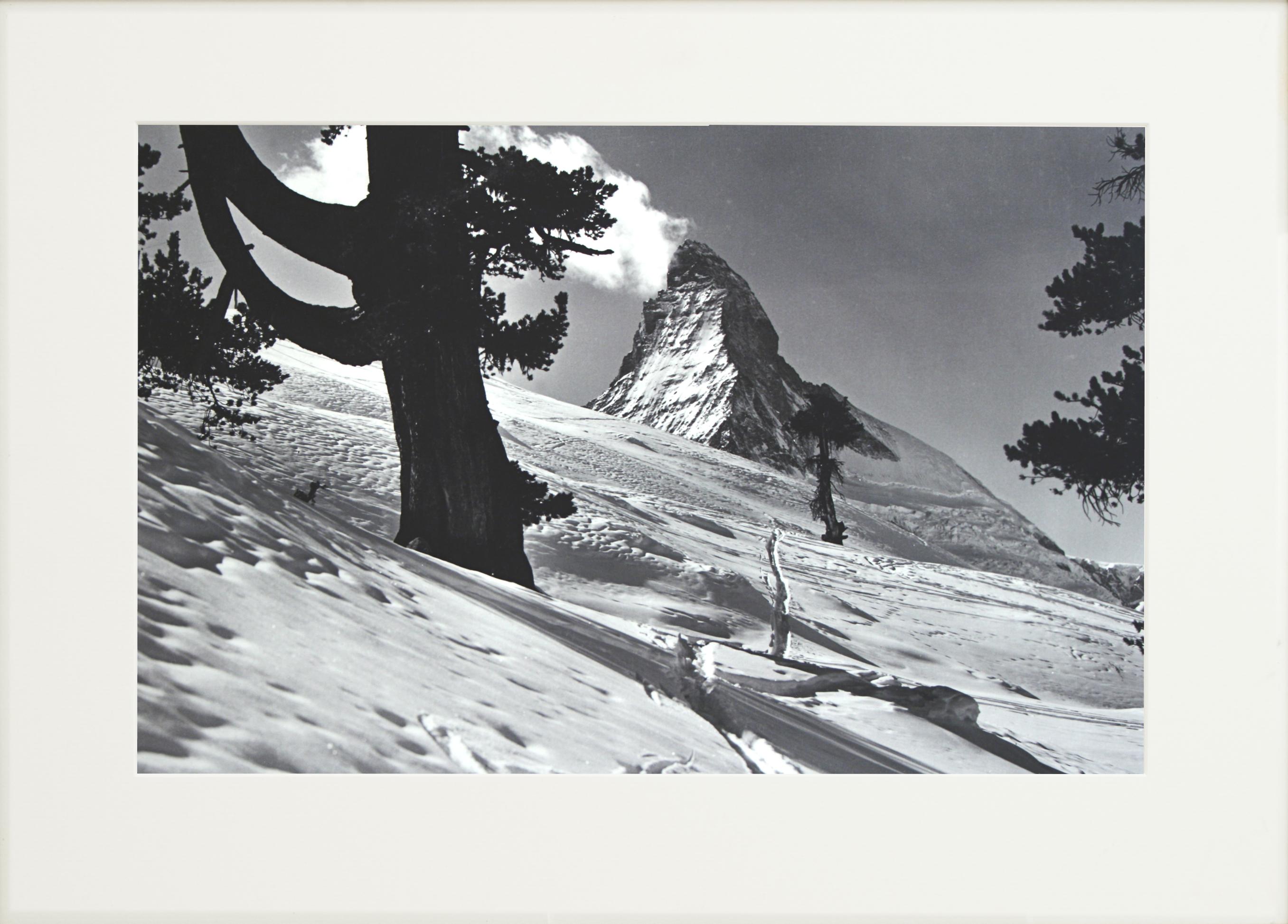 Vintage Ski Photography, antique Alpine Ski Photograph.
'MATTERHORN', a new mounted black and white photographic image after an original 1930's skiing photograph. Black & white alpine photos are the perfect addition to any home or ski lodge, so