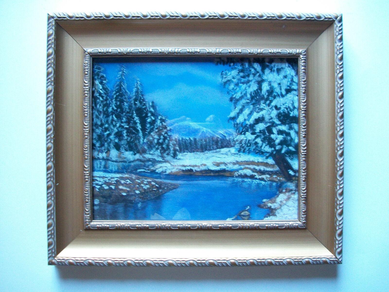 Romantic Vintage Winter Landscape Pastel Drawing - Framed - Unsigned - Canada - 20th C. For Sale