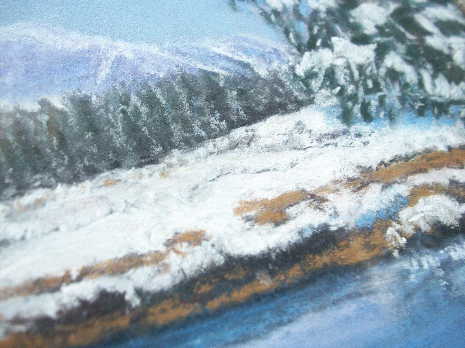 Canadian Vintage Winter Landscape Pastel Drawing - Framed - Unsigned - Canada - 20th C. For Sale