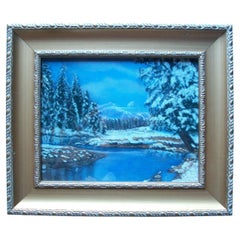 Vintage Winter Landscape Pastel Drawing - Framed - Unsigned - Canada - 20th C.