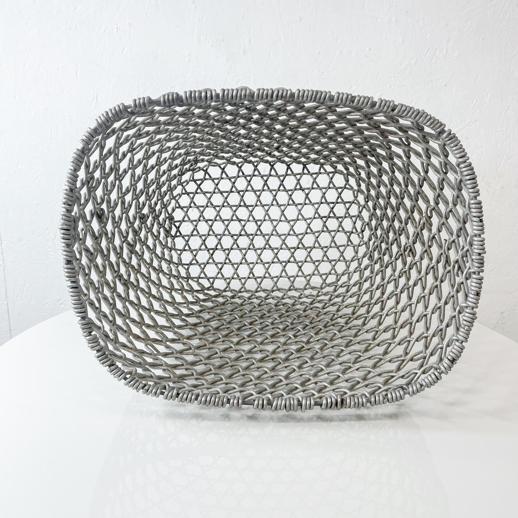 Unknown Vintage Wire Basket Metal Weave in Aluminum Modern Container Open Grid 1970s