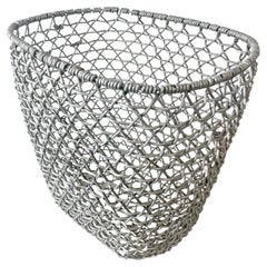 Vintage Wire Basket Metal Weave in Aluminum Modern Container Open Grid 1970s